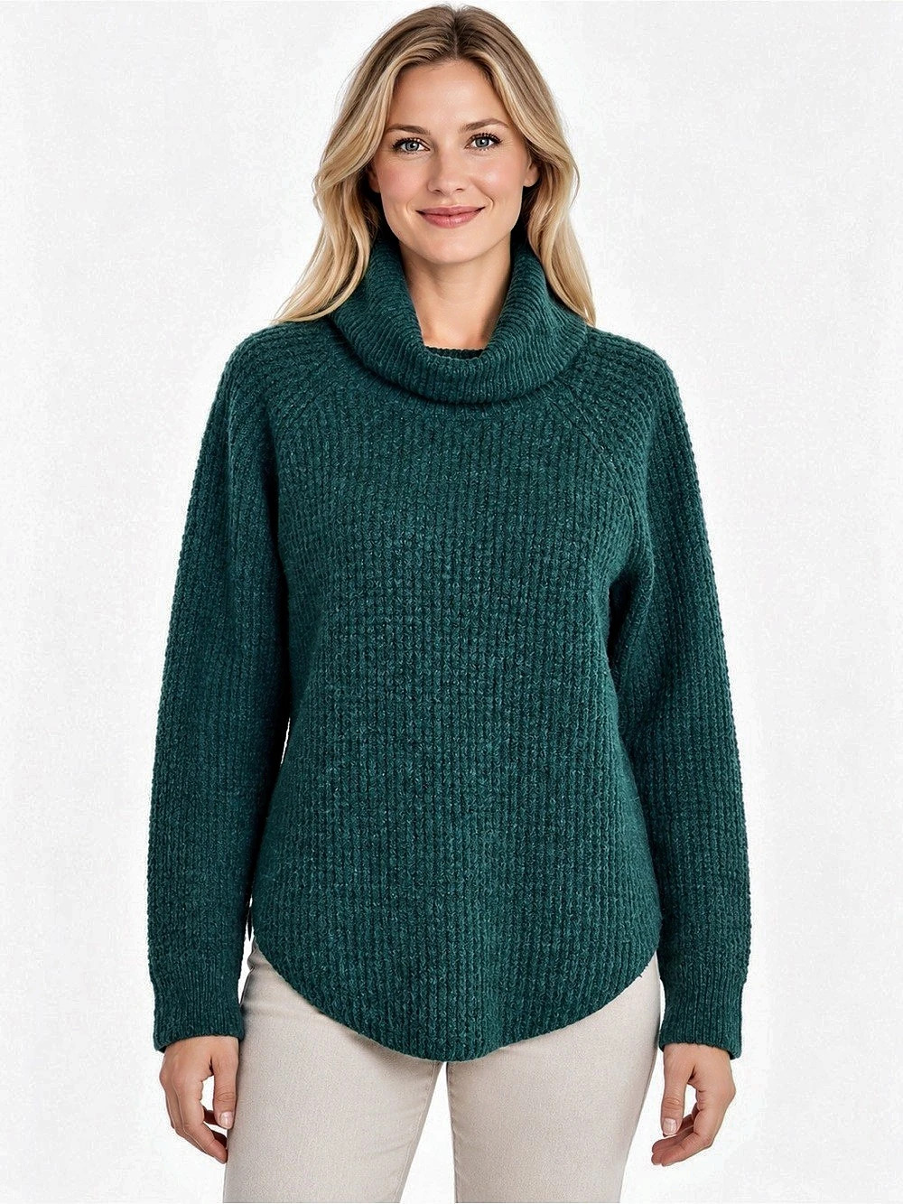KUHL Sienna Cowl Neck Sweater S Teal Green Chunky Knit Cozy Winter Minimalist